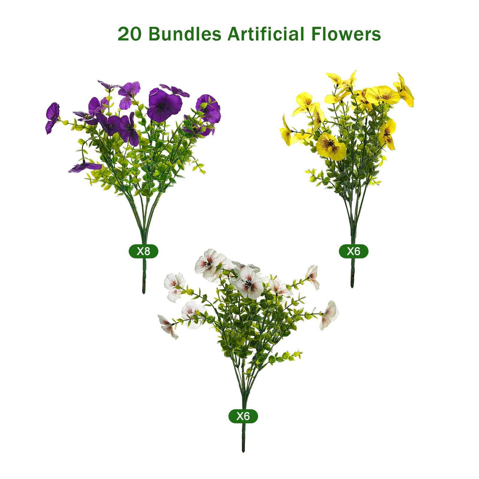 Fanfantoey outdoor artificial flowers pansy 20pcs for garden display