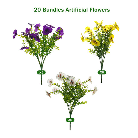 Fanfantoey outdoor artificial flowers pansy 20pcs for garden display