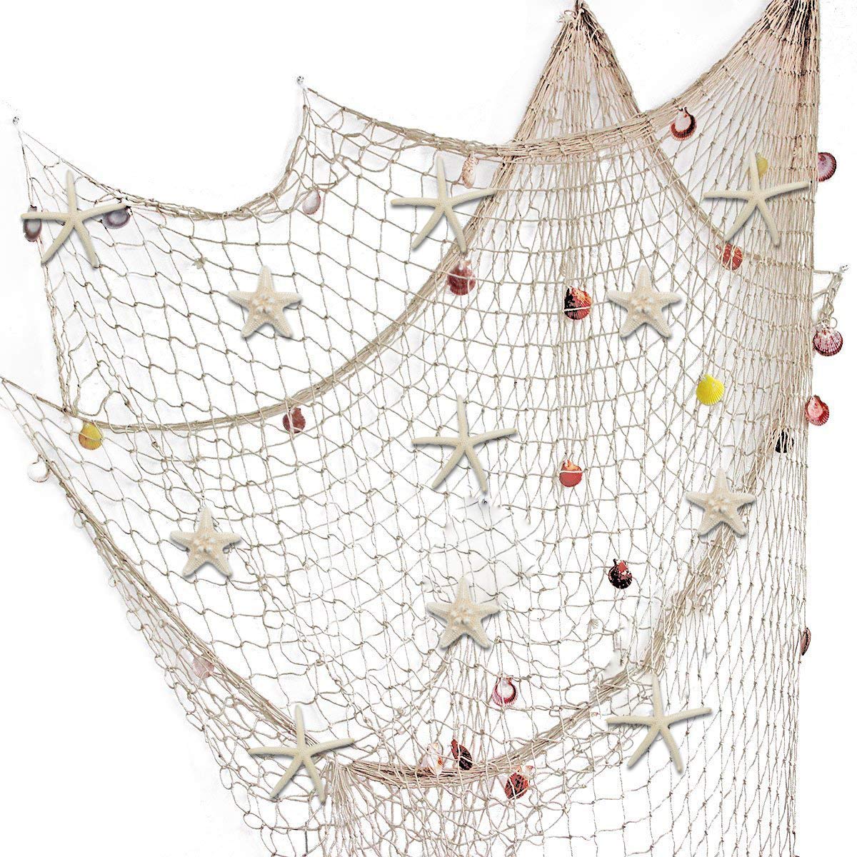 Fangoo nature fish net wall decoration with colorful seashells for coastal decor