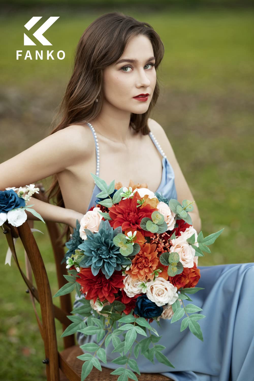 FANKO navy blue roses artificial flowers for elegant table decor