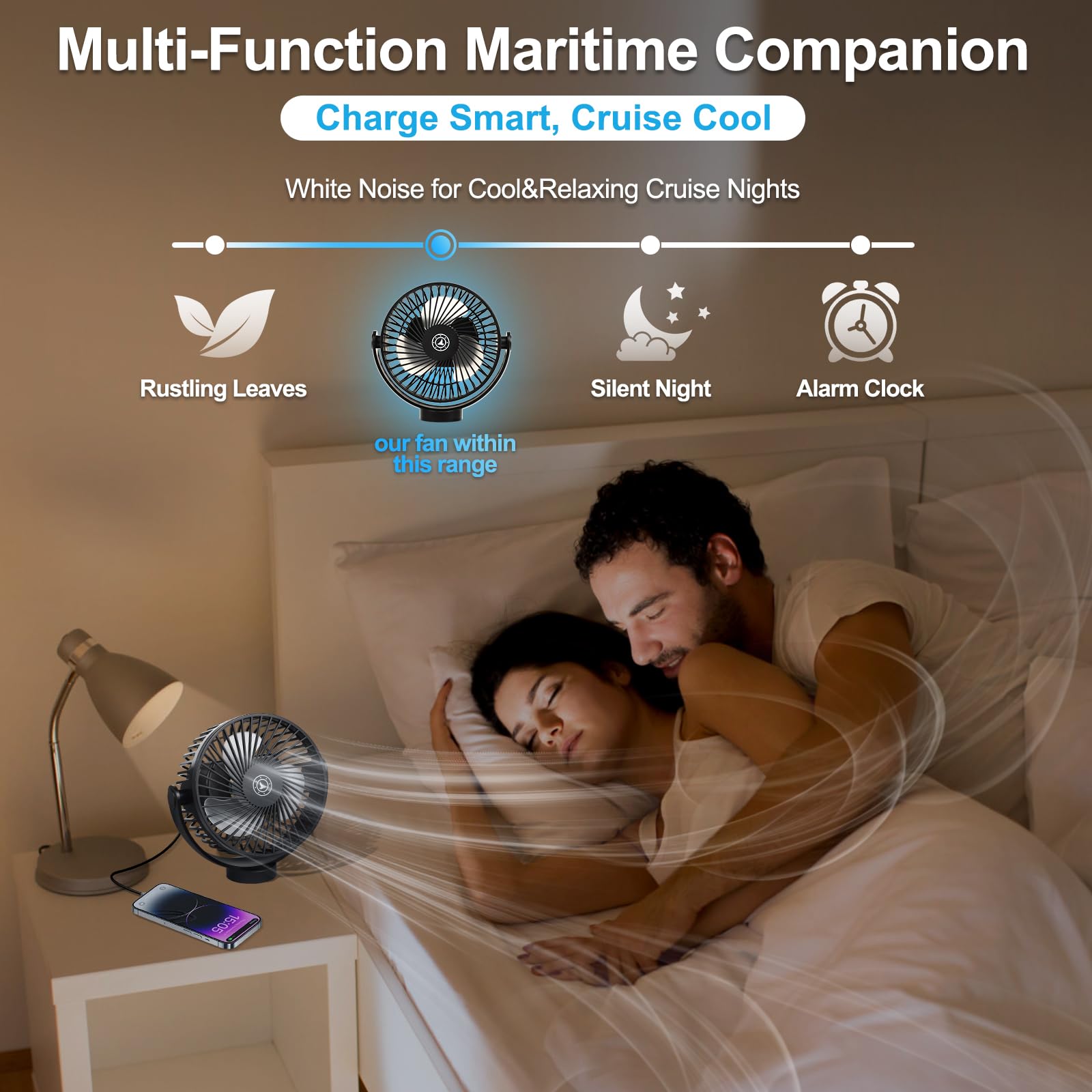 Fanopera sleep timer and soft LED light for flexible cabin use.