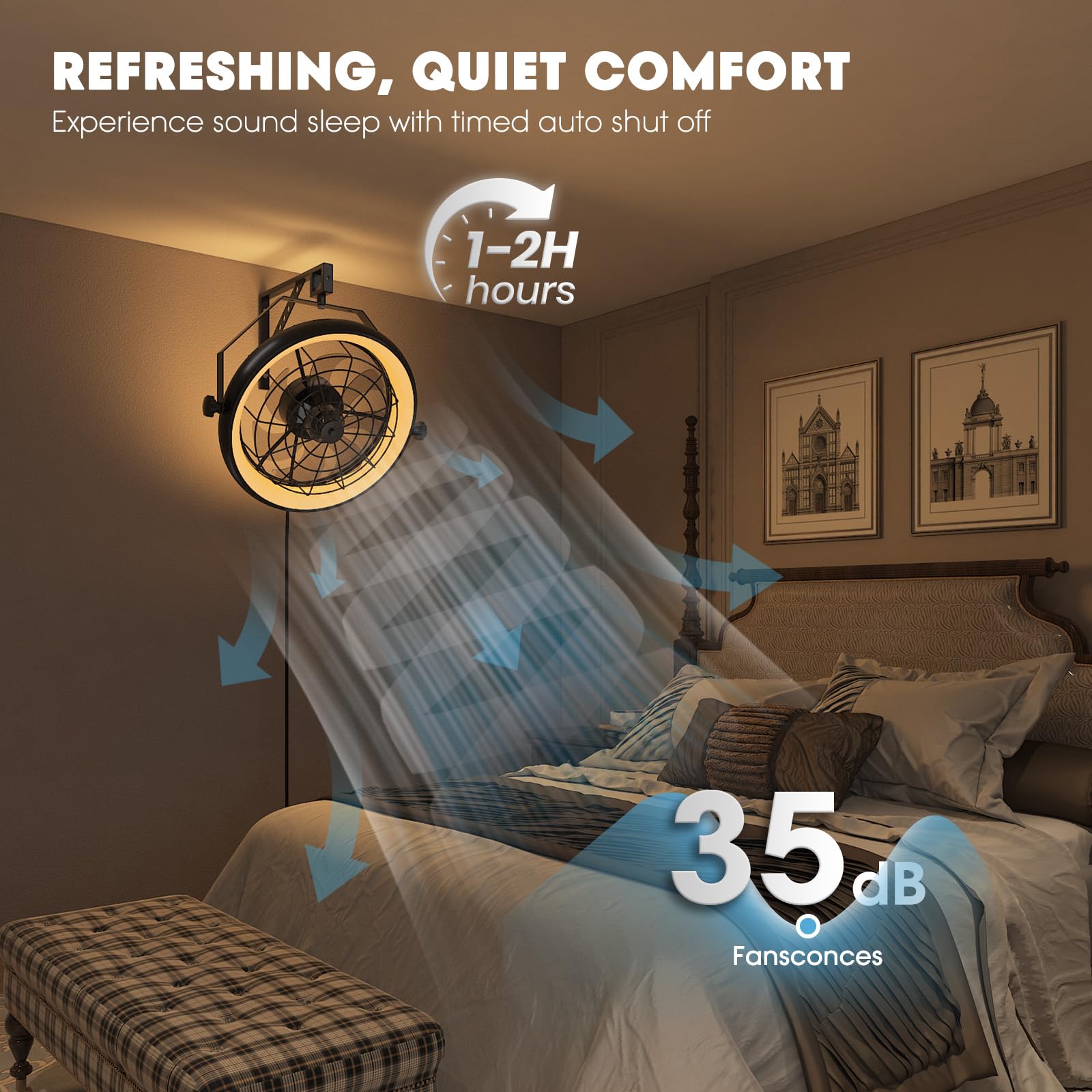 Fansconce wall mounted fan 6 speeds adapts airflow for any moment.