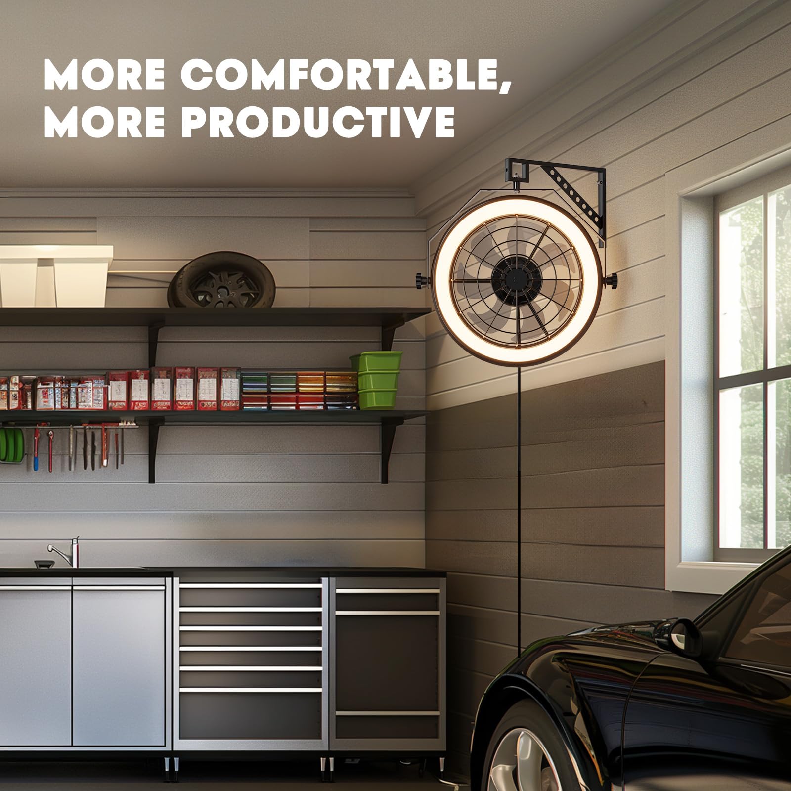 Fansconce wall mounted fan dimmable light adjusts brightness.