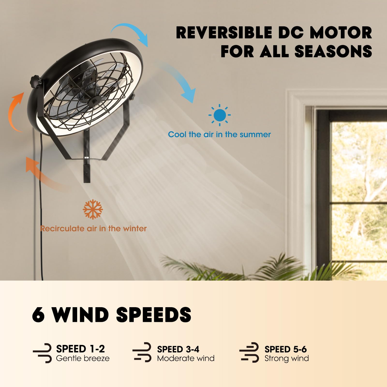 Fansconce wall mounted fan quiet DC motor runs softly for homes.