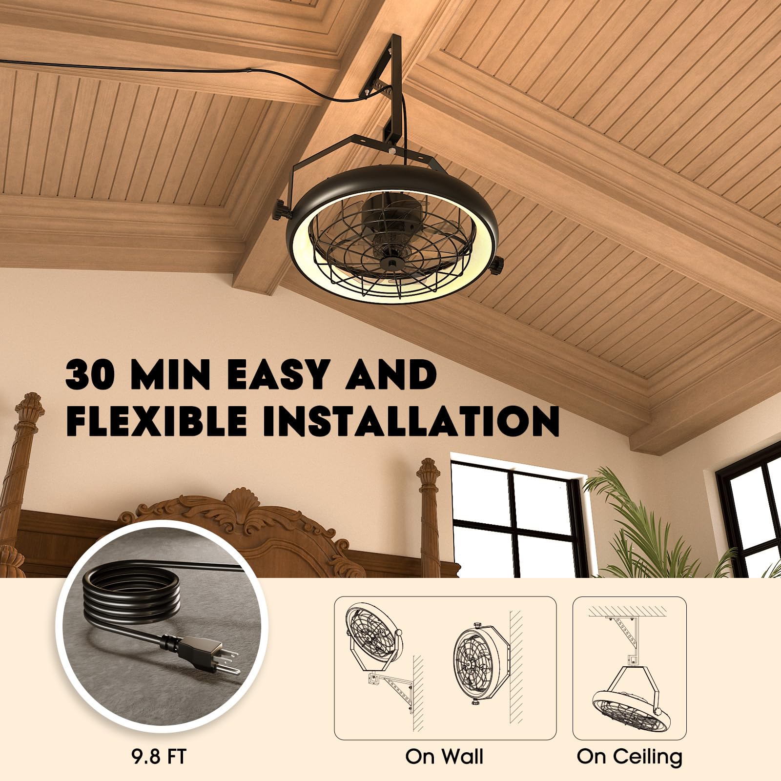 Fansconce wall mounted fan wall mount options offer flexible installation.