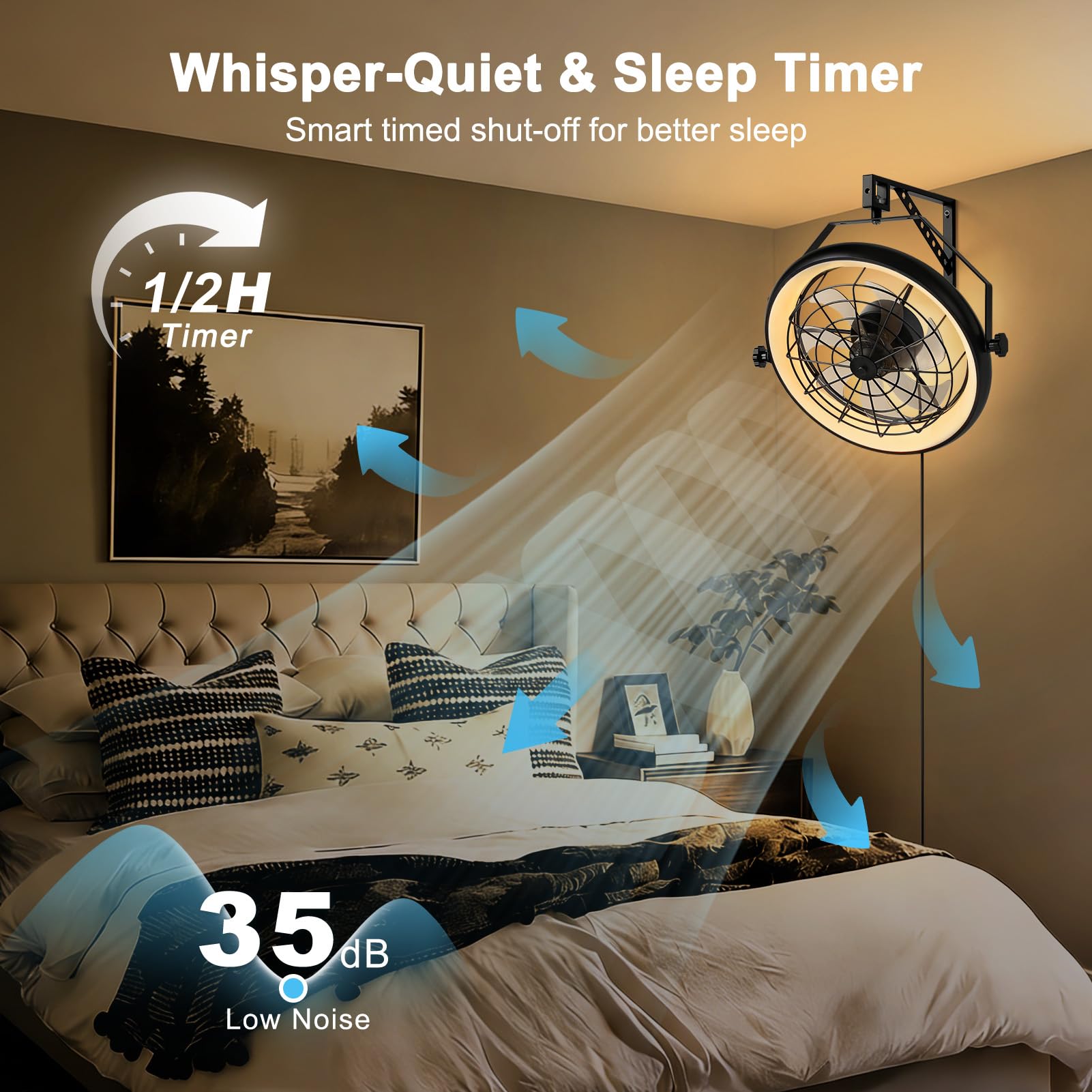 Fansdrick 360-degree rotation and tilt for precise airflow direction.