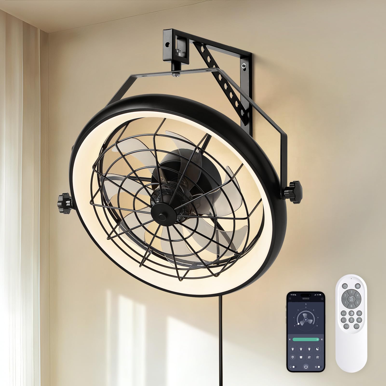 Fansdrick wall mount fan with remote and light for convenient cooling.