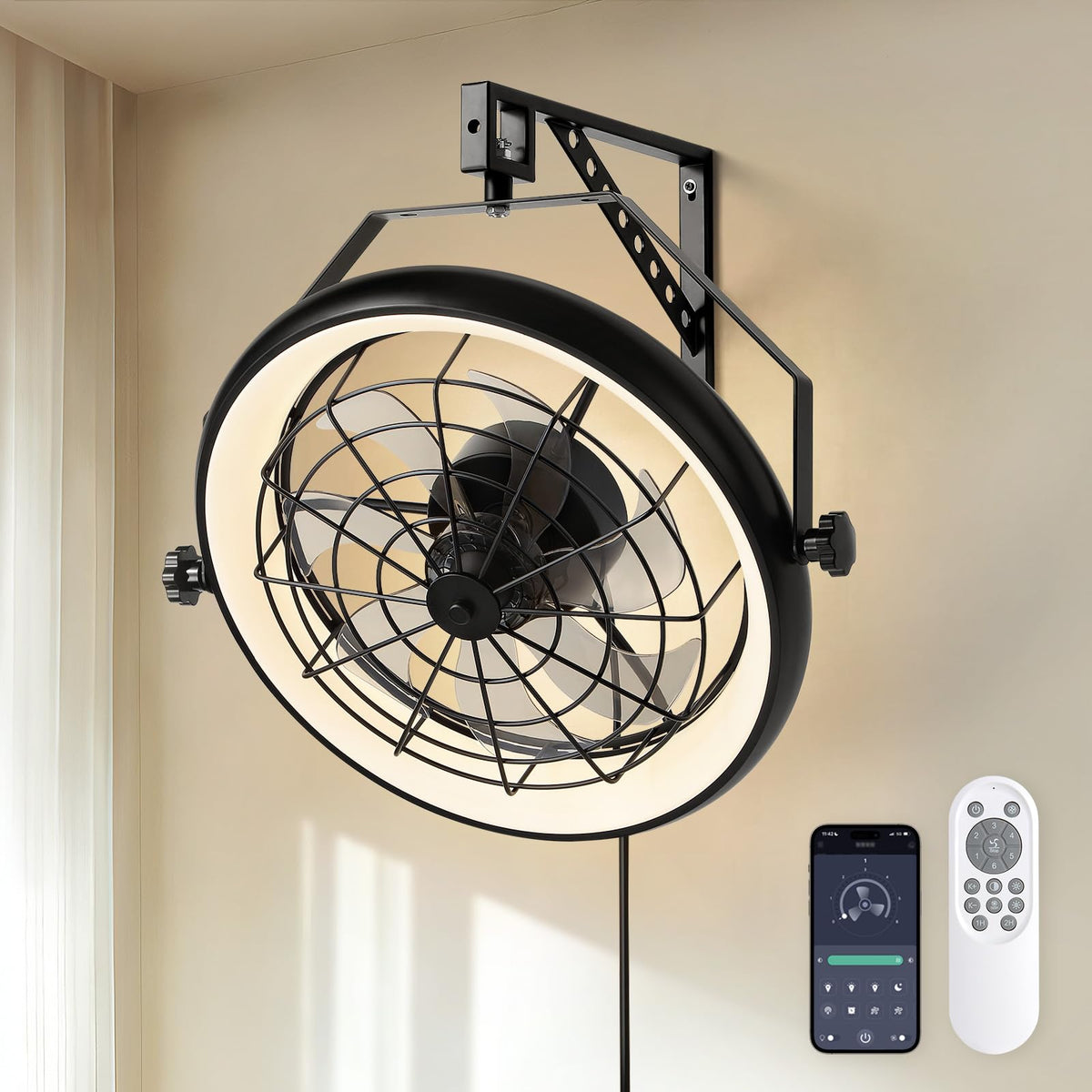 Fansdrick wall mount fan with remote and light for convenient cooling.