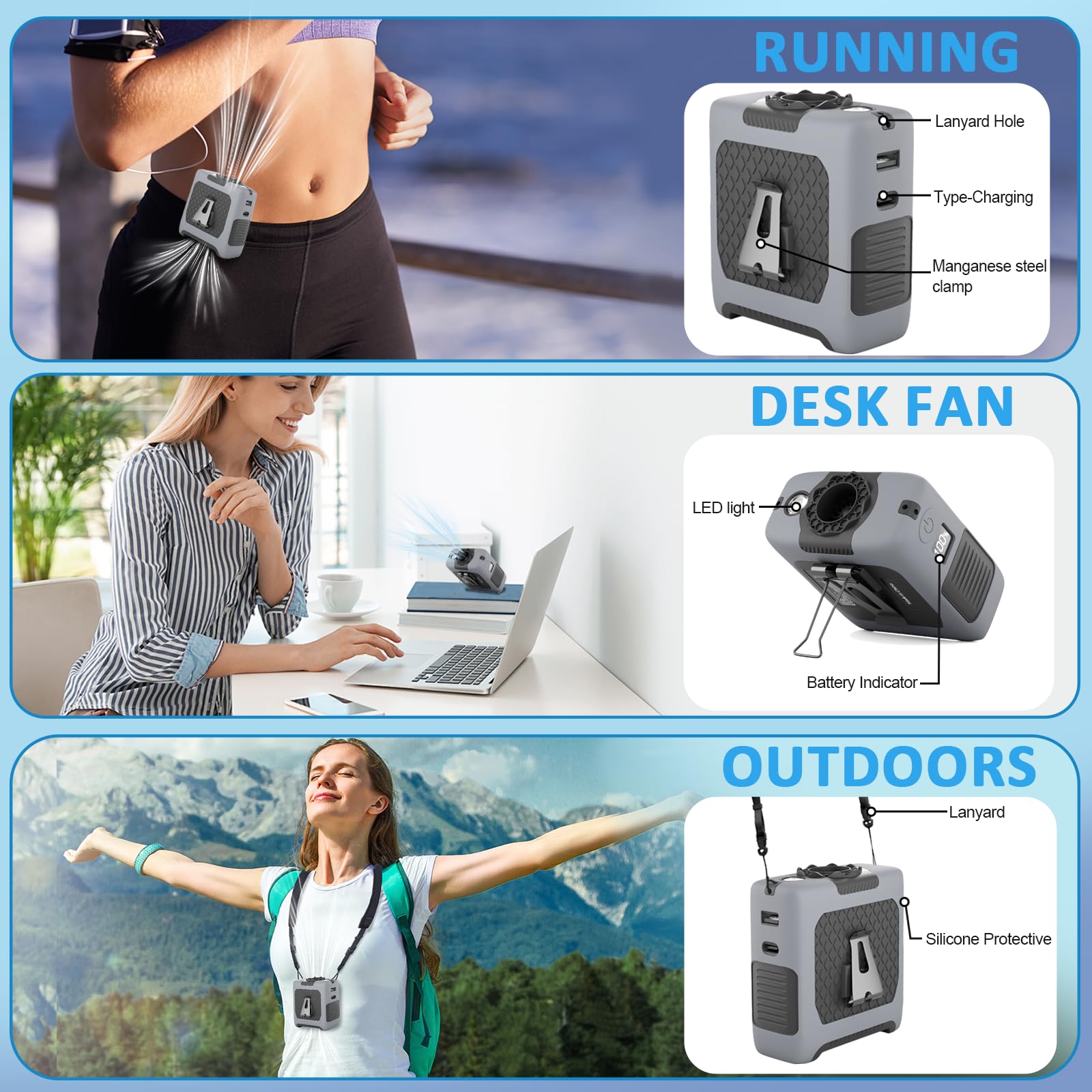 FansyJKJ desk fan ready on a table for quick relief.