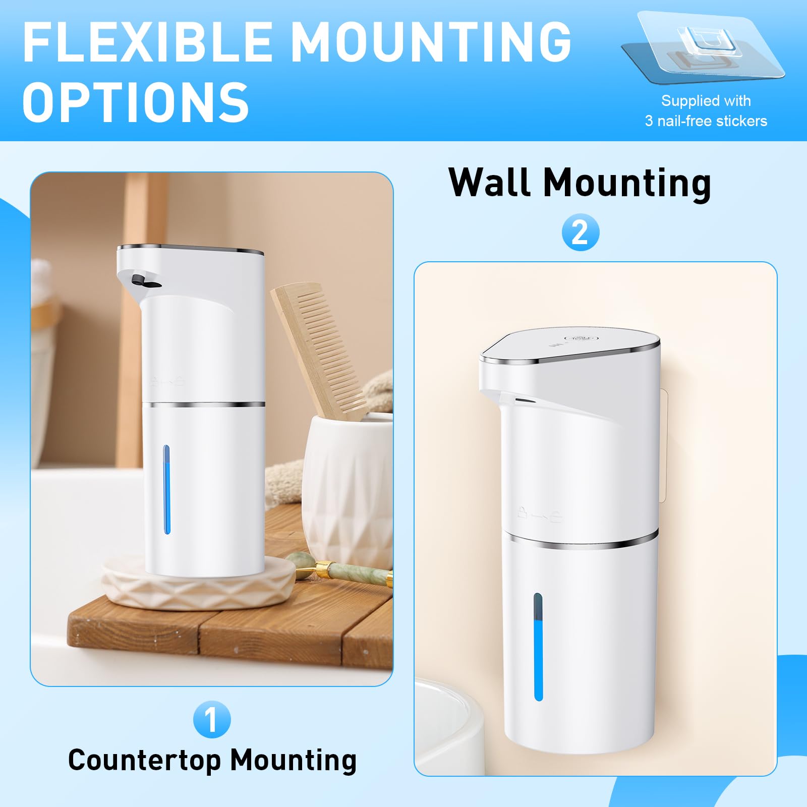 Fantictas automatic dispenser compatible with liquid soap and sanitizer.