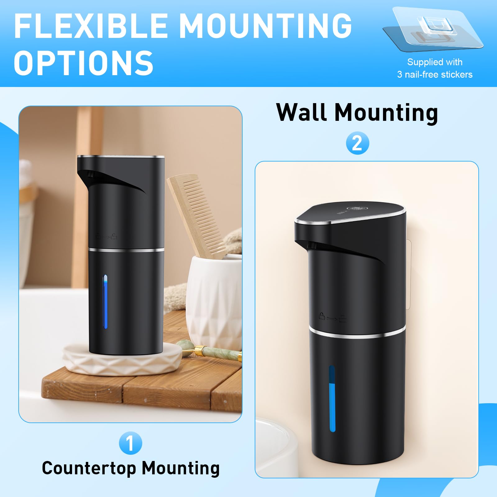 Fantictas sleek black finish fits modern kitchens and baths.