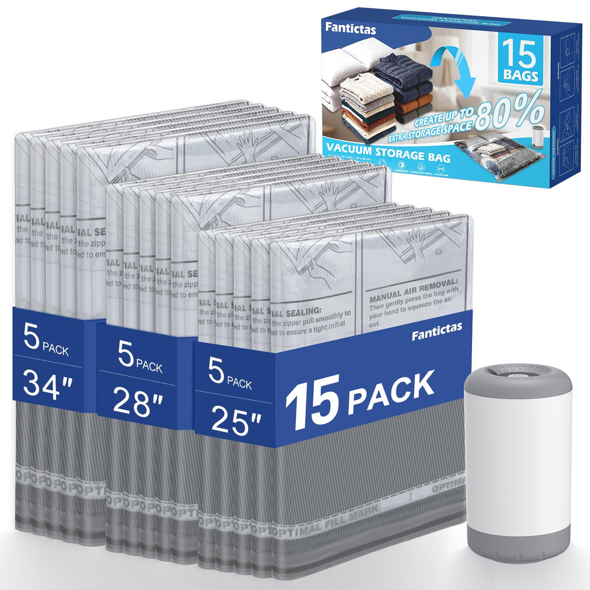 Fantictas travel vacuum bags in a 15-pack offer compact packing for seasonal wardrobe storage.