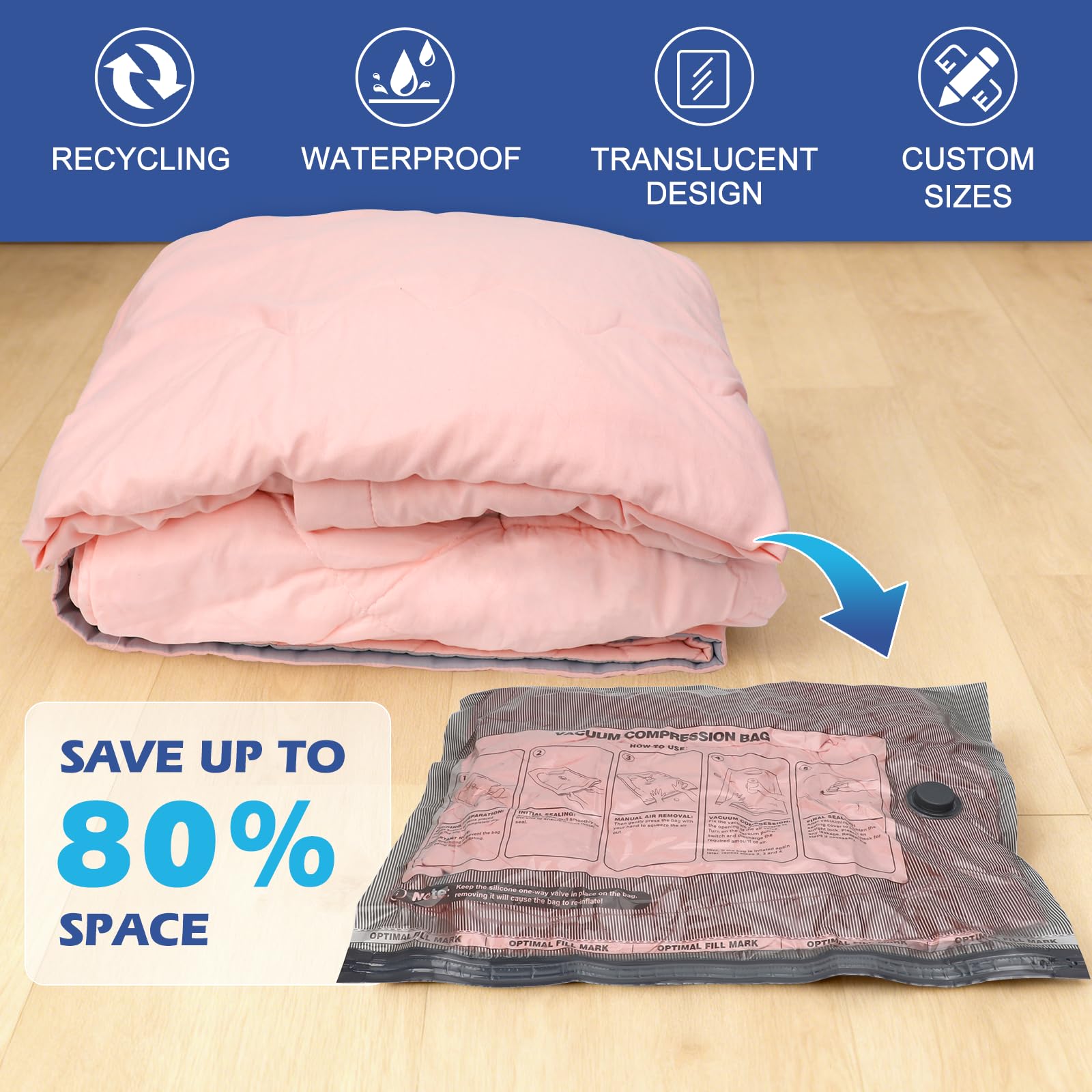 Fantictas vacuum bags with 4000Pa suction for fast compression