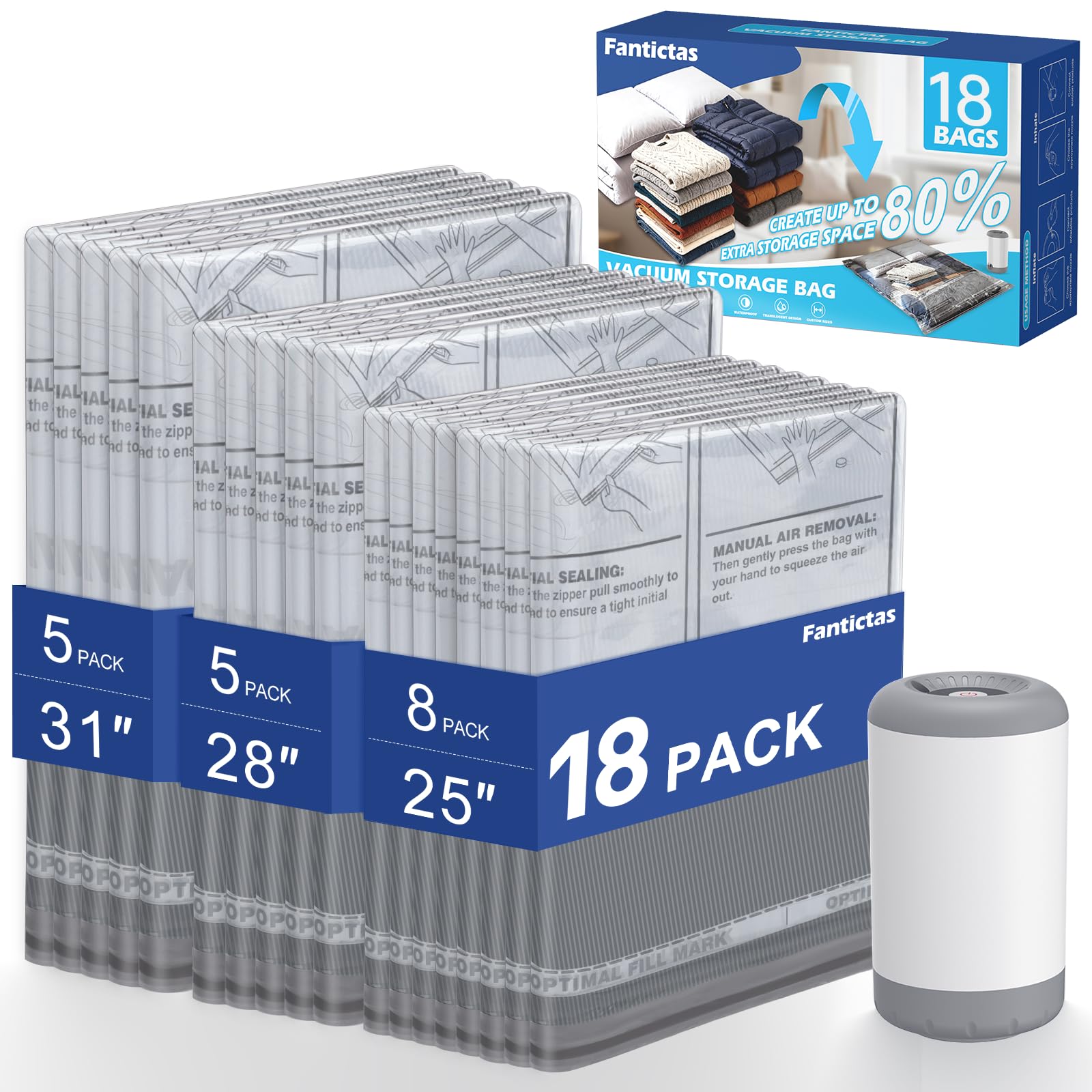 Fantictas vacuum bags travel kit with three sizes for efficient packing