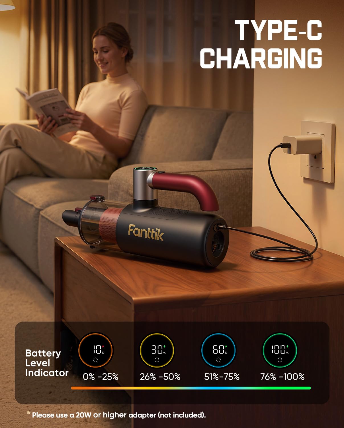 Fanttik Cruise V11 Apex sofa seams cleaning without hassle.