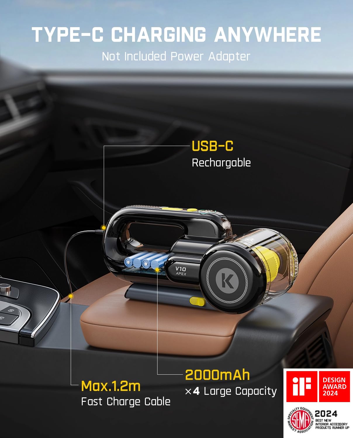 Fanttik Fold V10 Apex Pivot vacuum Type-C charging for fast recharges