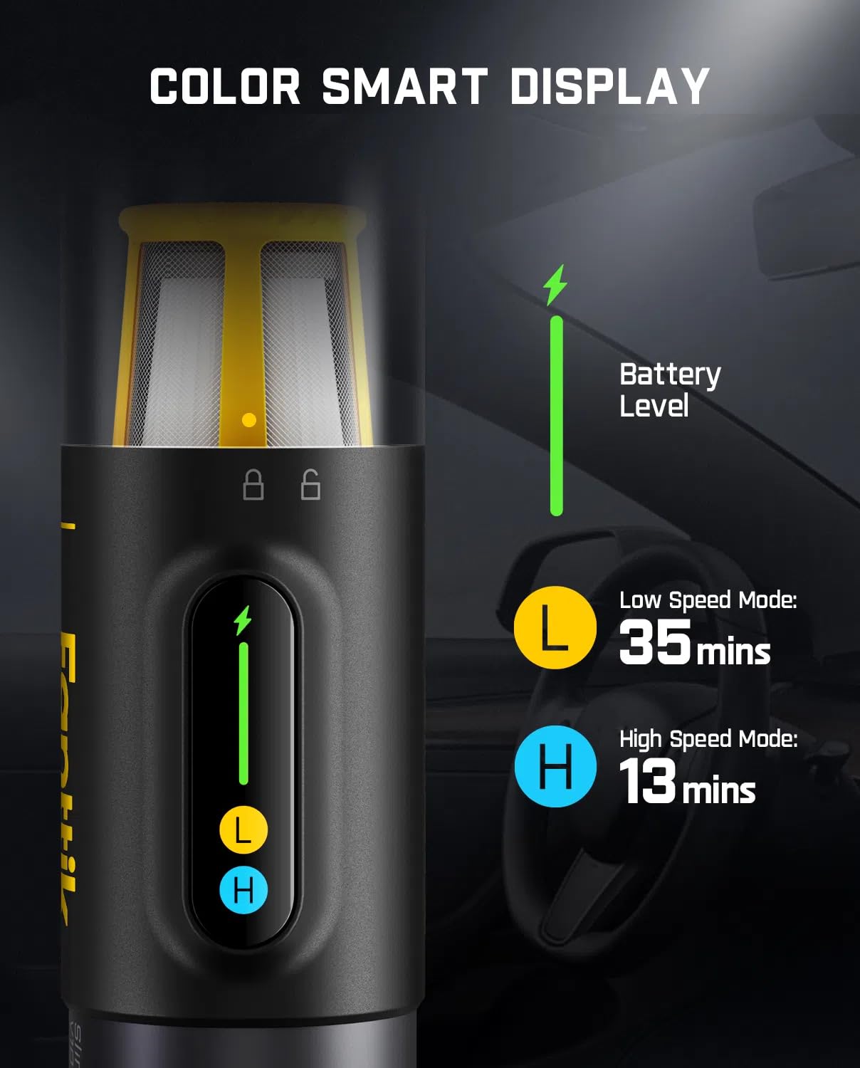 Fanttik Slim V10 Mix LED display shows battery level at a glance