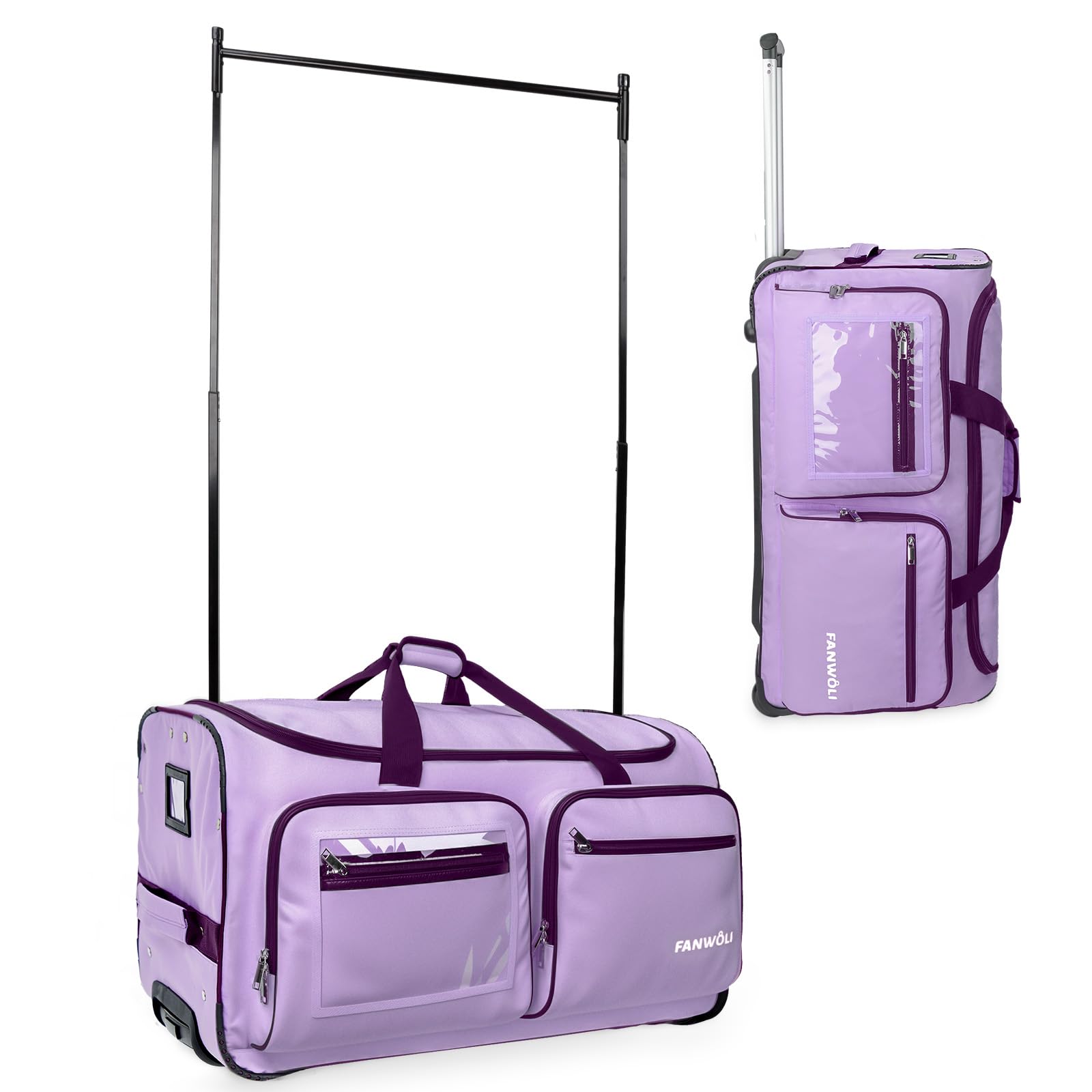 Fanwoli 28-inch dance bag with garment rack for organized costume changes on the go.