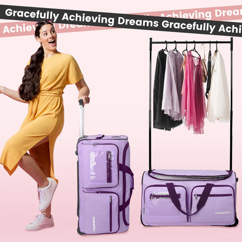 Fanwoli ultra-light dance bag with aluminum handle supports easy transport between competitions.