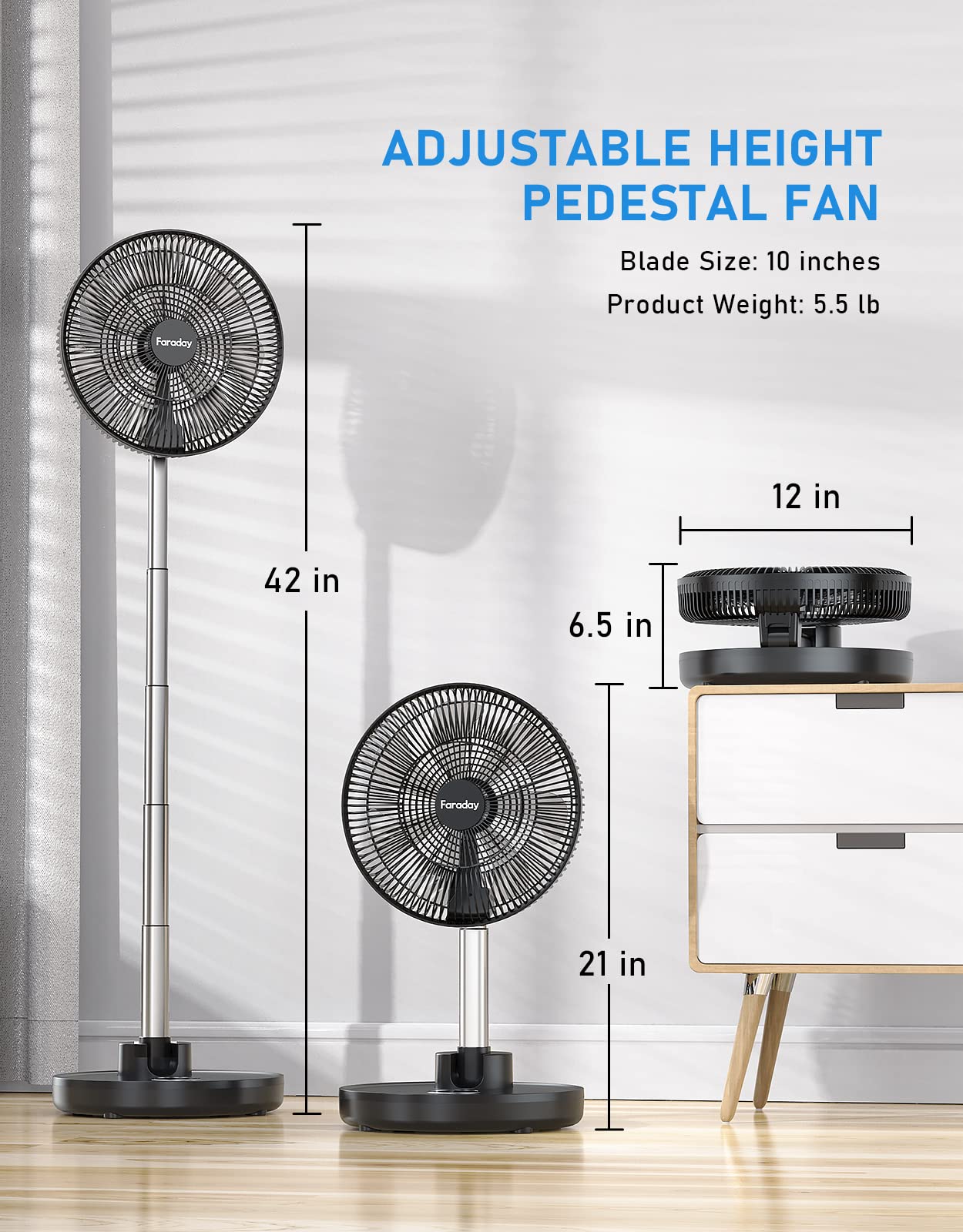FARADAY quiet motor delivers steady breeze with minimal noise for work.