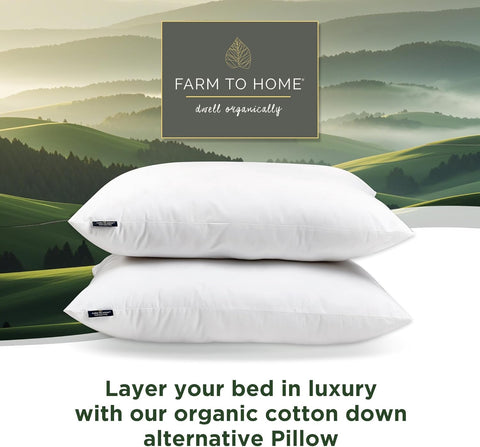 Farm To Home white pillows in a calm bedroom setting.