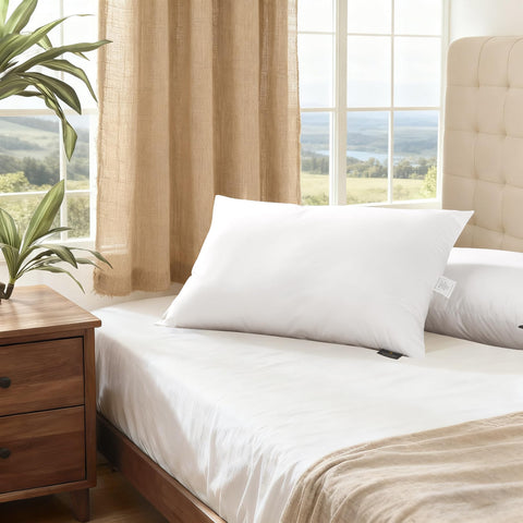 Farm to Home bedroom scene with plush, cloud-like pillows