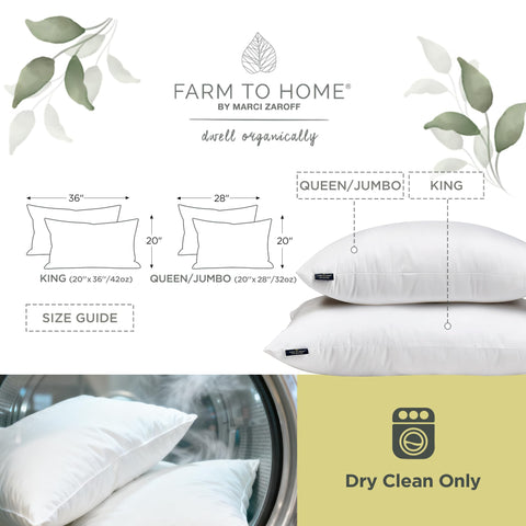 Farm to Home down and feather blend pillow features