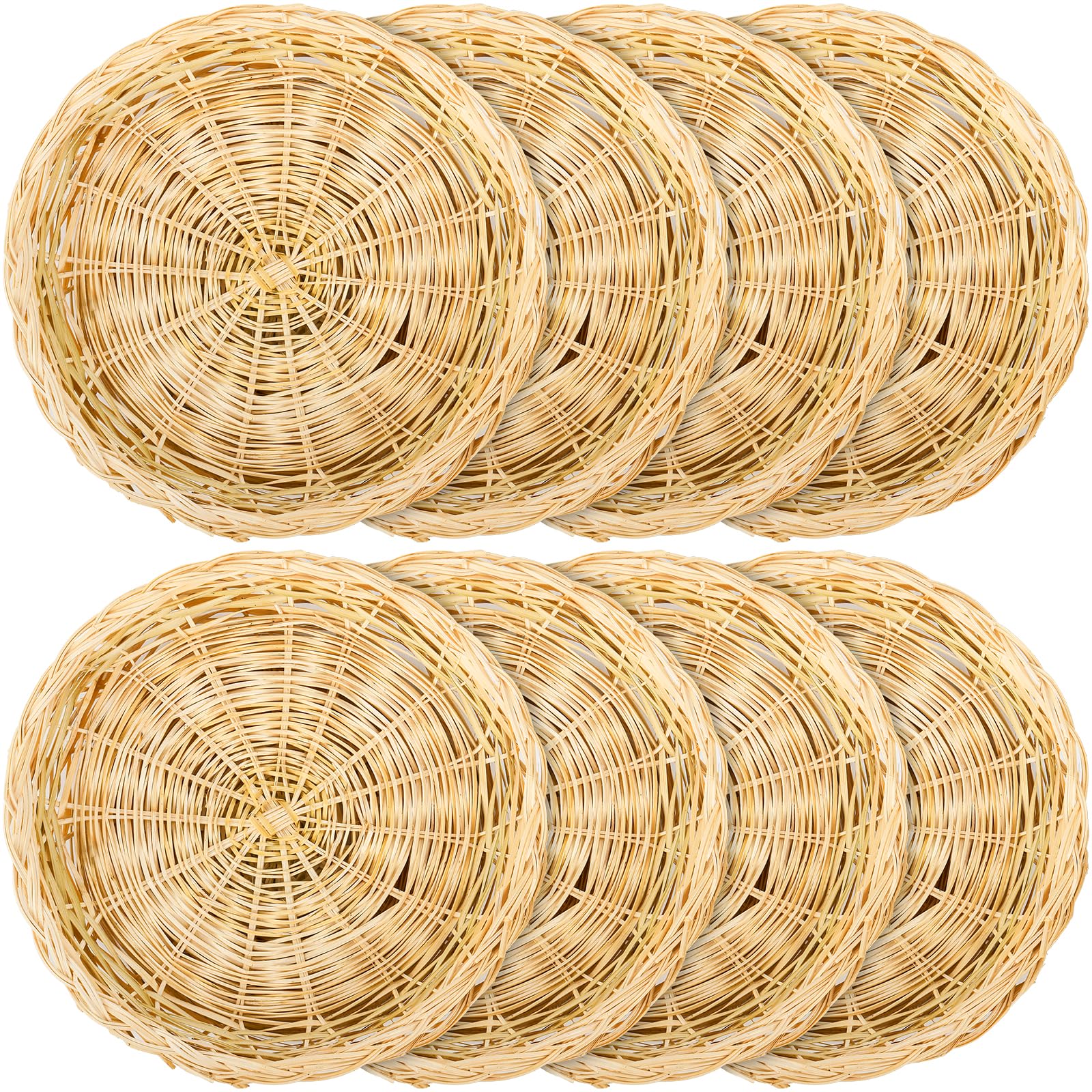 Fasmov bamboo plate holder in brown wicker, 10-inch diameter keeps plates steady on picnics.