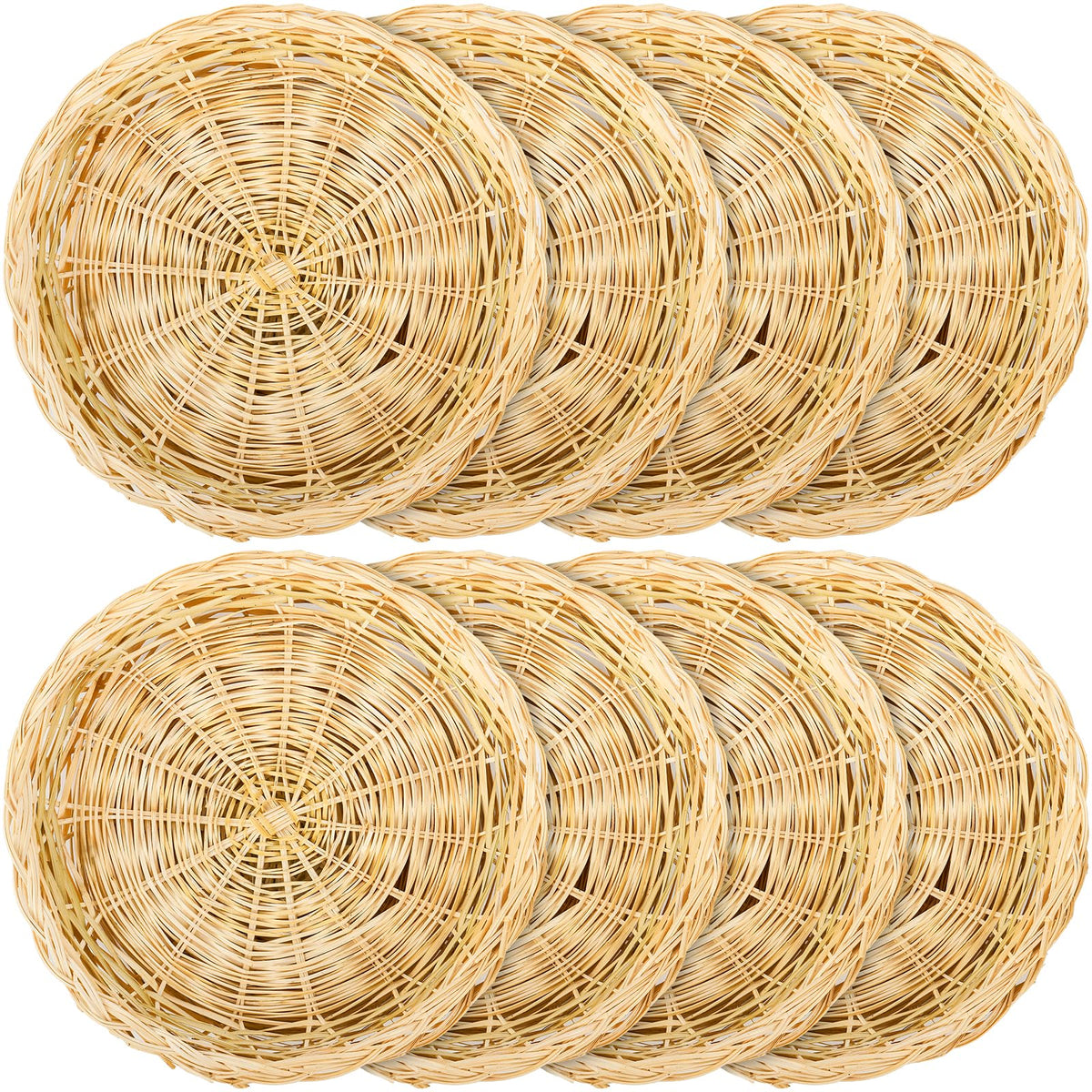 Fasmov bamboo plate holder in brown wicker, 10-inch diameter keeps plates steady on picnics.