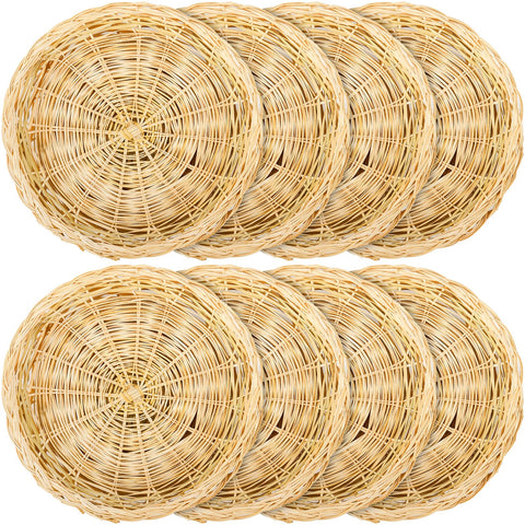 Fasmov bamboo plate holder in brown wicker, 10-inch diameter keeps plates steady on picnics.