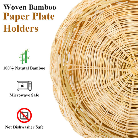 Fasmov handwoven bamboo plate holder in brown wicker adds rustic charm while dining.