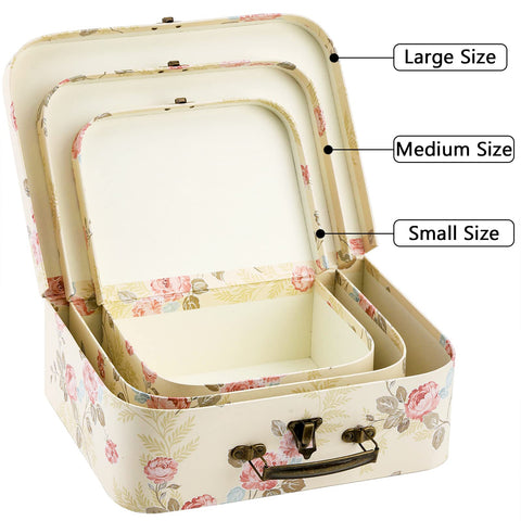 Fasmov three-pack medium suitcase storage with lid ideal for cosmetics or craft supplies.