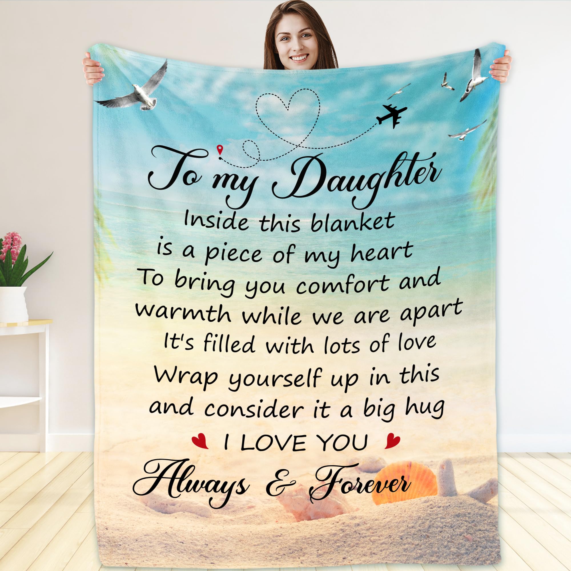 Fastpeace daughter gift blanket in hand showing warm, heartfelt message for mom's love.