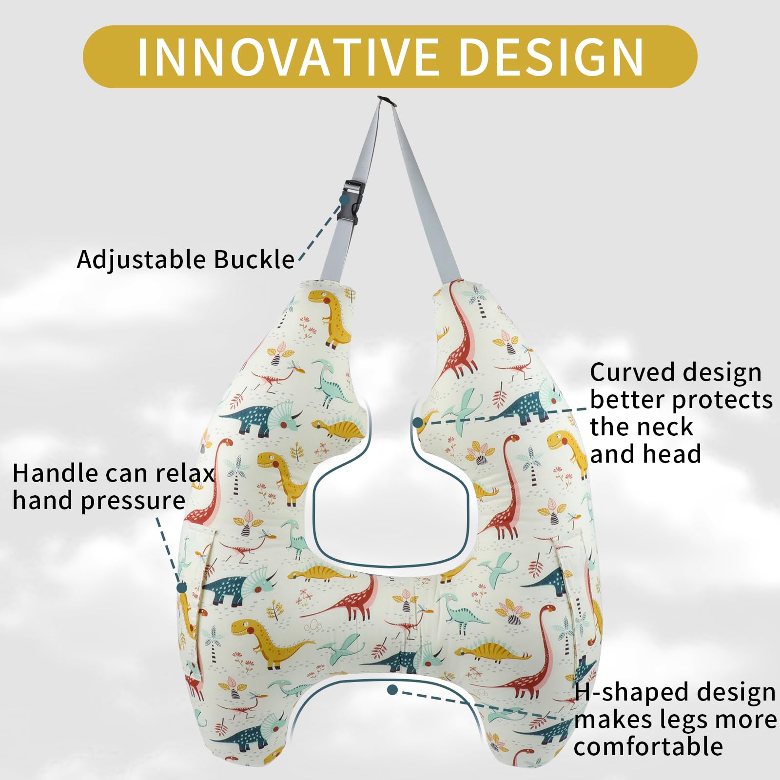 FASTSPOK car pillow with adjustable head strap fits most car seats.