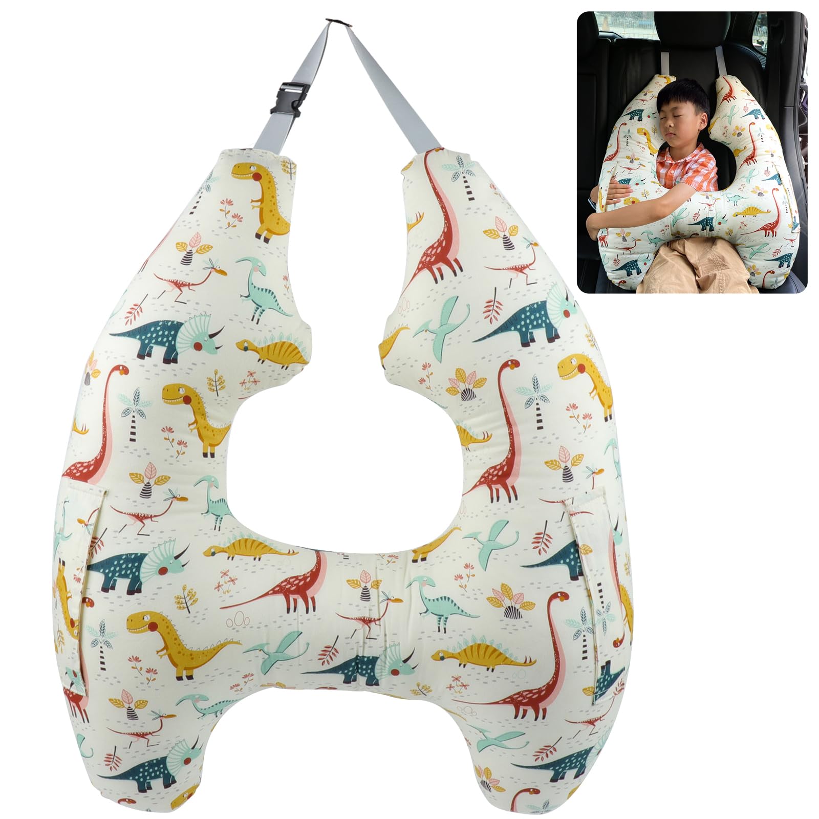 FASTSPOK kids' car pillow demonstrates ergonomic H-shape support for head and neck.