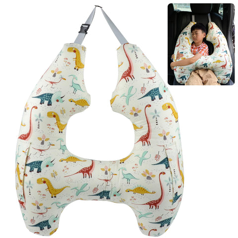 FASTSPOK kids' car pillow demonstrates ergonomic H-shape support for head and neck.