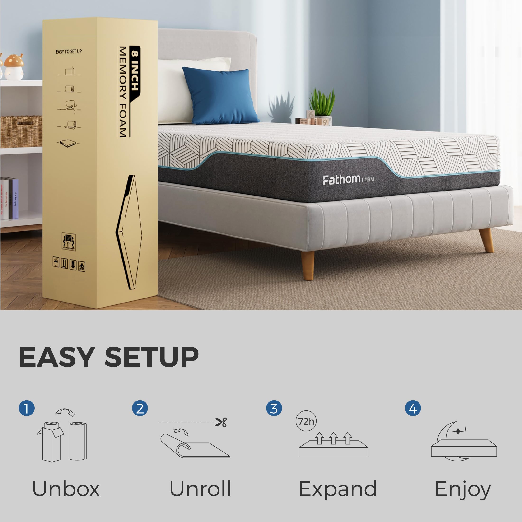FATHOM firm twin 8inch mattress with layered comfort ready for sleep