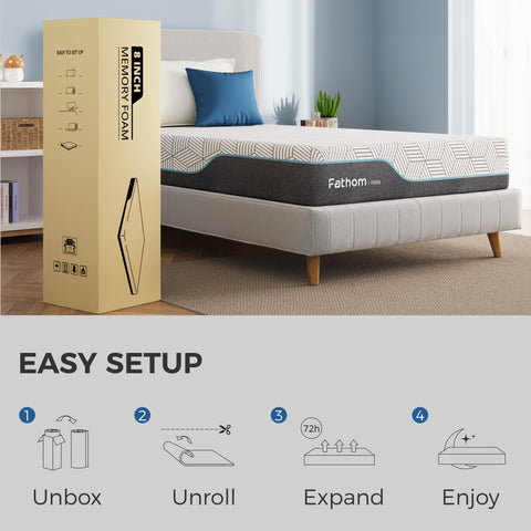 FATHOM firm twin 8inch mattress with layered comfort ready for sleep