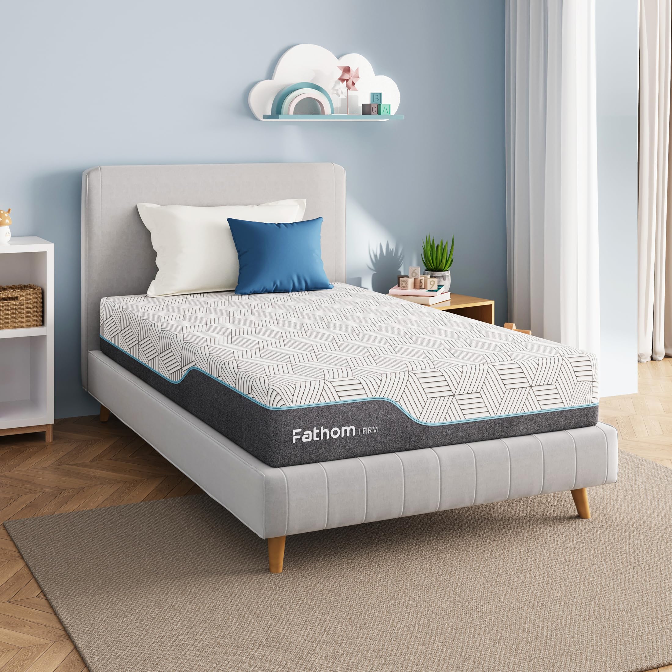 FATHOM Firm Twin 8in mattress unboxed for easy setup and transport
