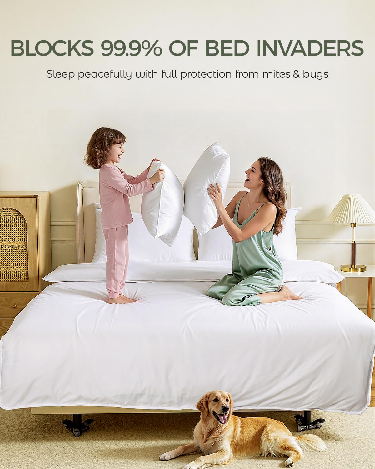 FAUNNA bed scene with duvet cover illustrating a cool minimalist white bedroom