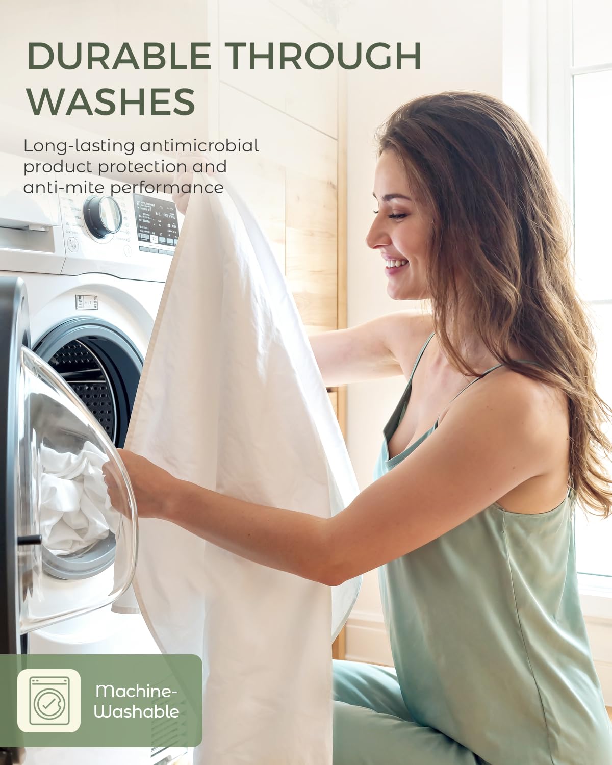 FAUNNA machine-washable pillow protector preserves protection after washing