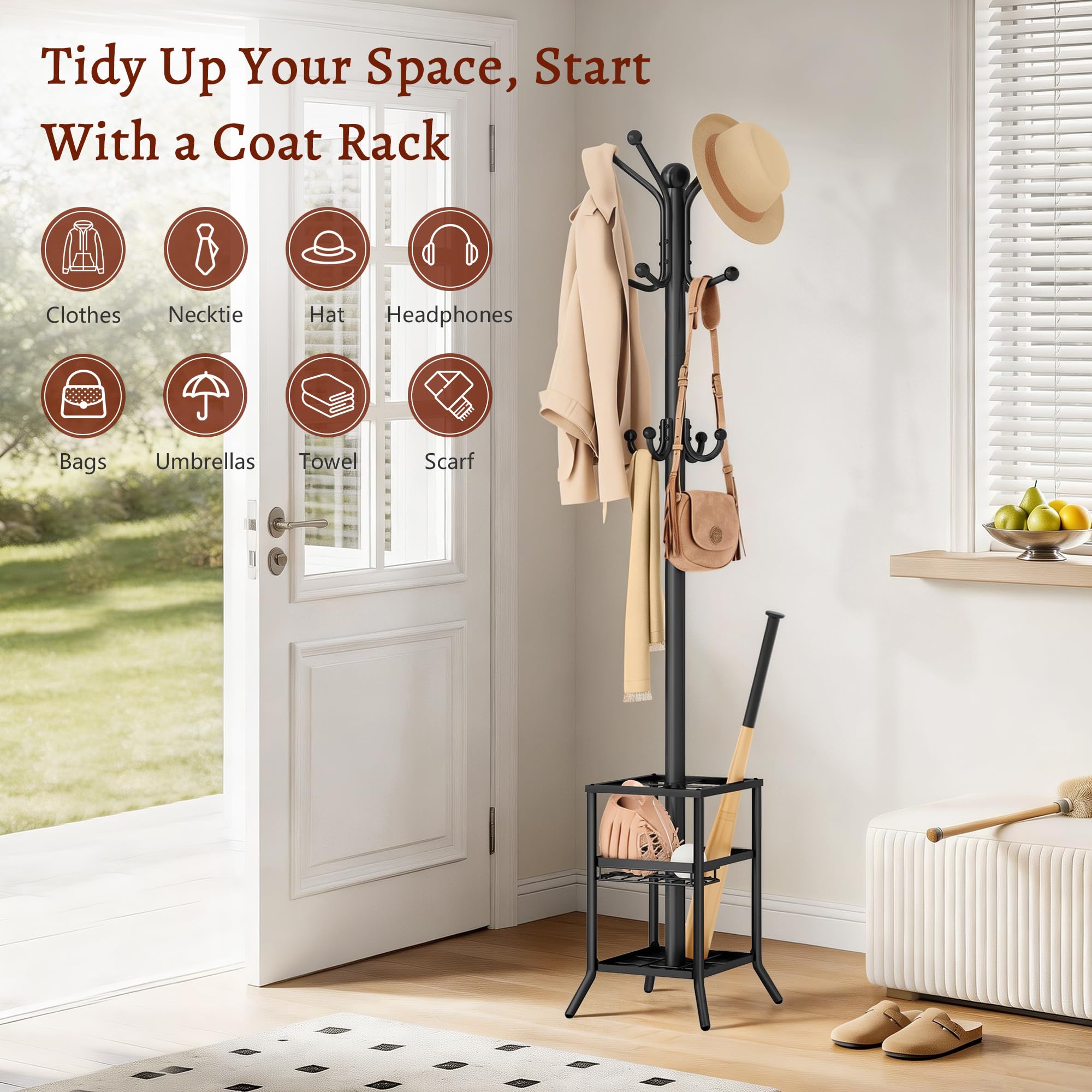 FAVOOSTY 72-inch tall coat tree for bedrooms and offices