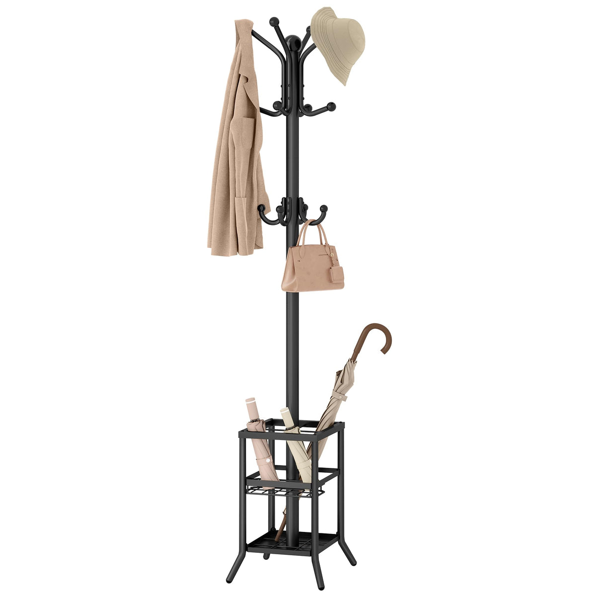 FAVOOSTY coat rack freestanding with umbrella holder keeps entryway tidy