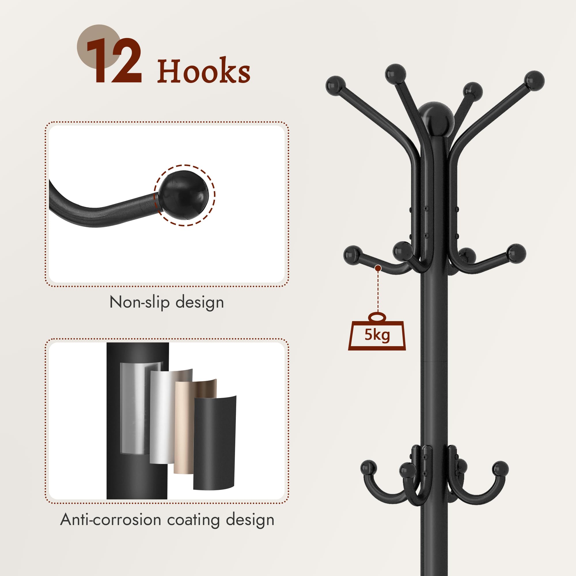 FAVOOSTY 12-hook coat tree for coats, hats, scarves