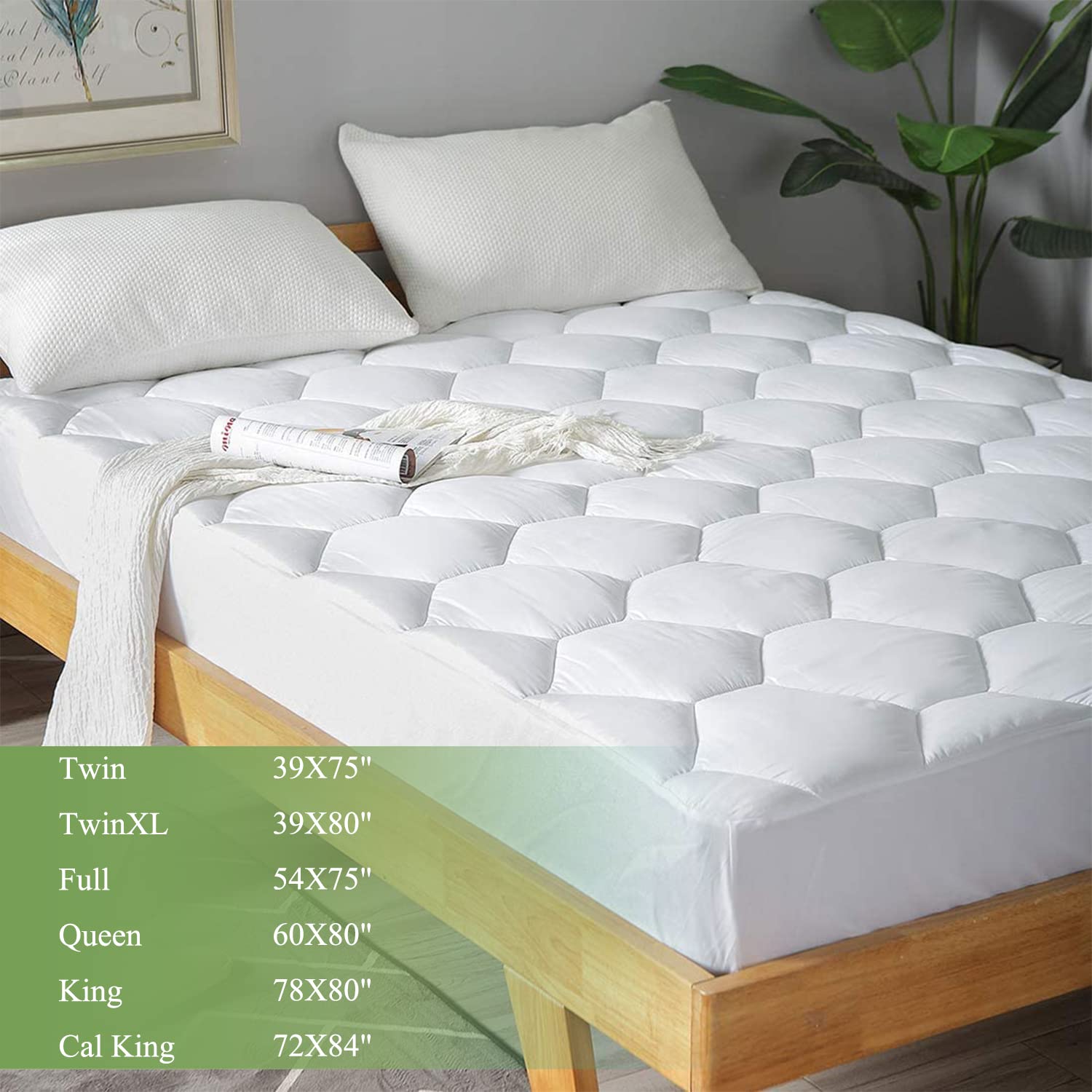 Favorland deep-pocket stretch demonstrates edge-to-edge fit for 8-21 inch mattresses.