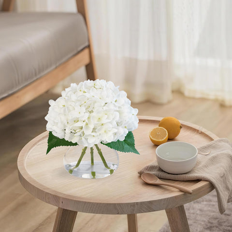 Premium vase with faux water adds depth to the Fawairyc hydrangea display.