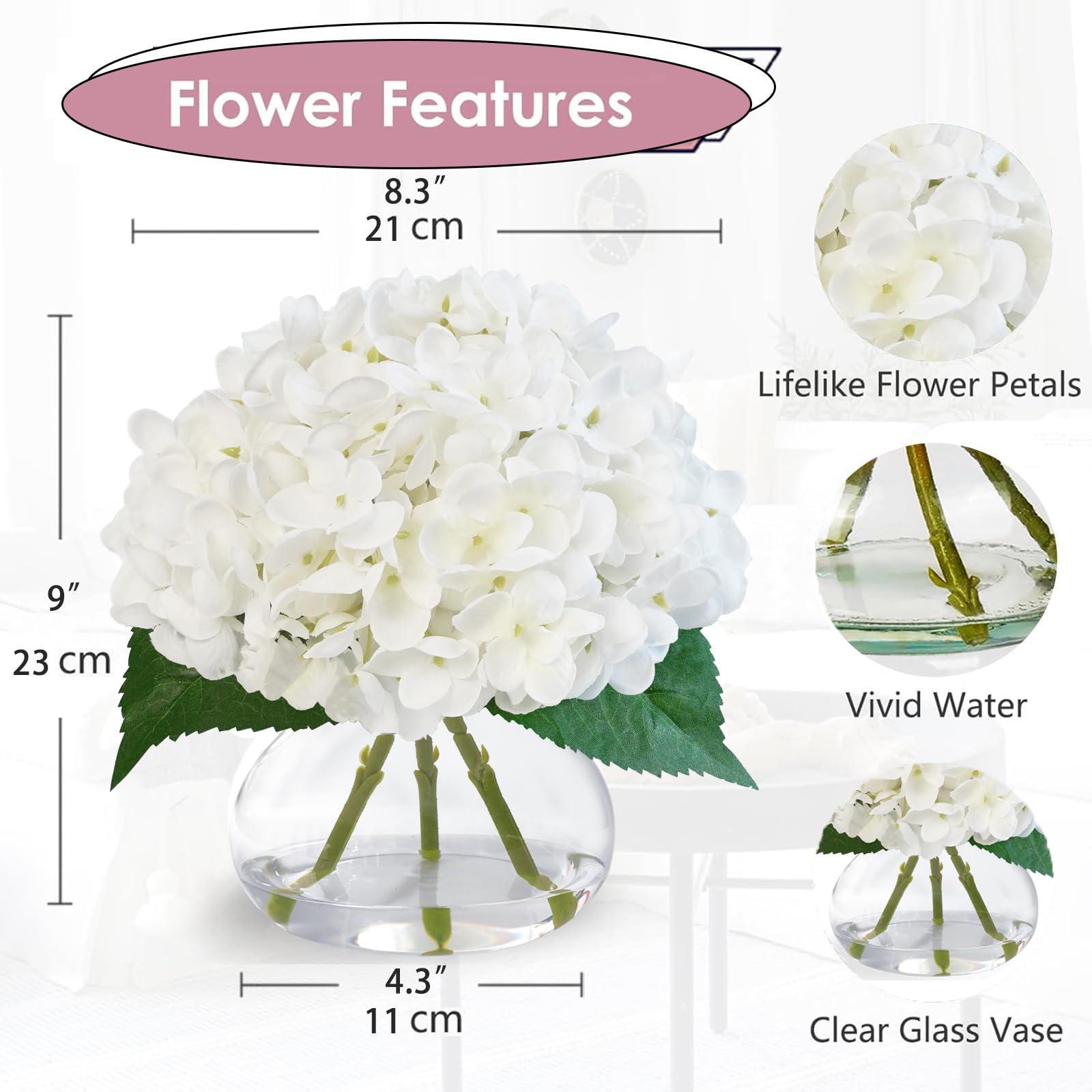 Close-up of real-touch petals showing lifelike texture from Fawairyc hydrangea.