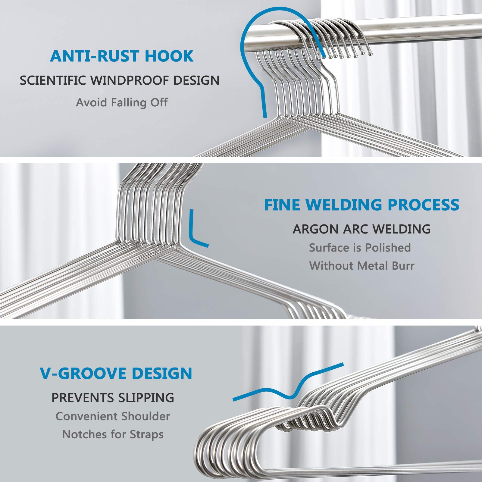 Fayleeko stainless steel hangers with non-slip grip for heavy garments
