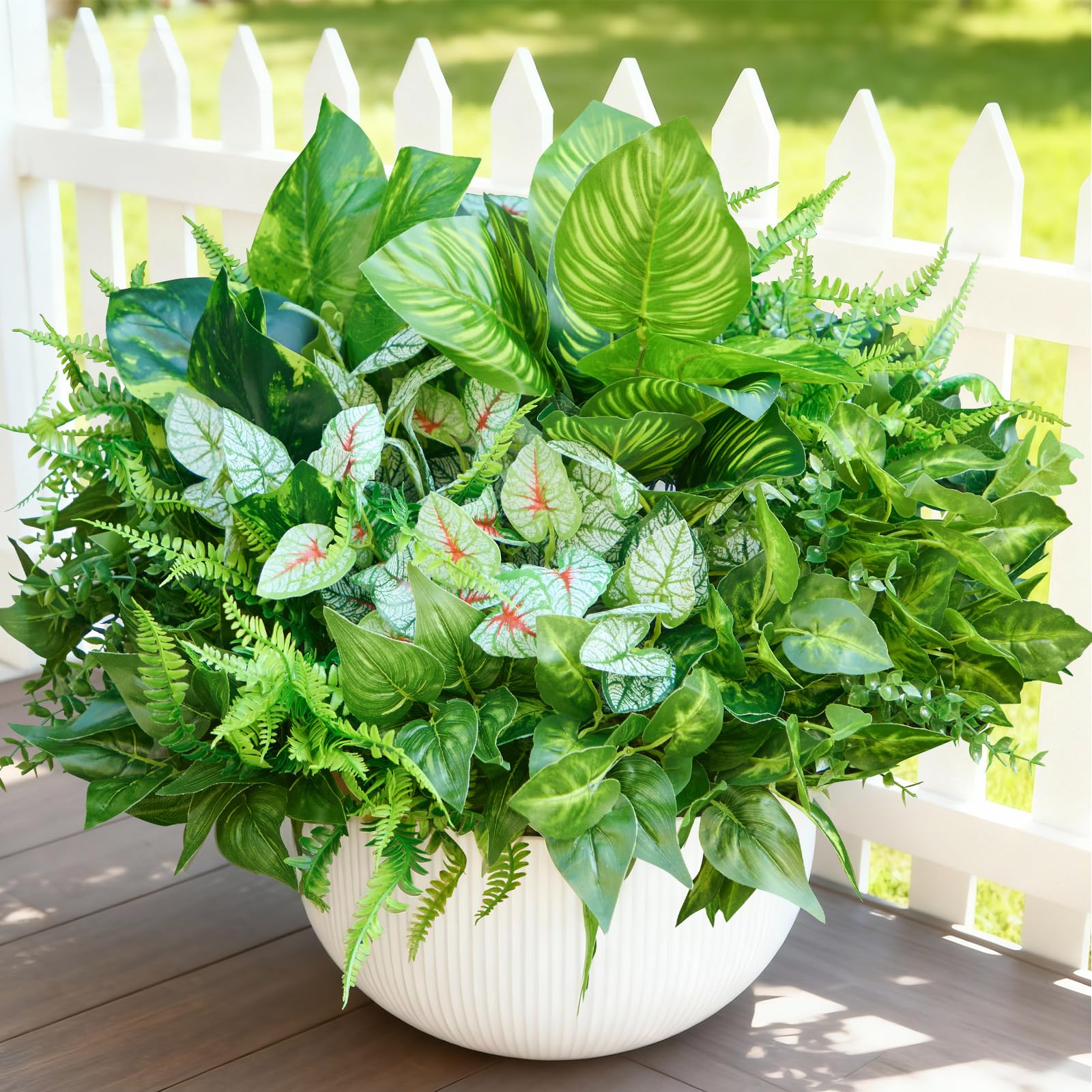 Faylifeway 12 bundles front porch planter with lush faux greenery for year-round appeal
