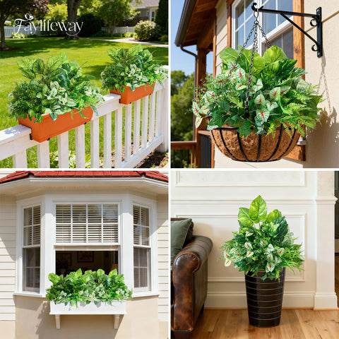 Faylifeway 12 bundles patio decor showing UV-resistant faux plants for sun exposure